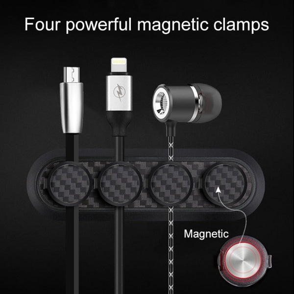 Car Carbon Fiber Magnetic Clamp Cable Storage Box Creative Desktop Hub Organizer