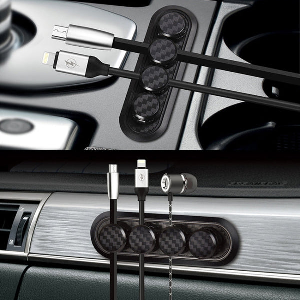 Car Carbon Fiber Magnetic Clamp Cable Storage Box Creative Desktop Hub Organizer