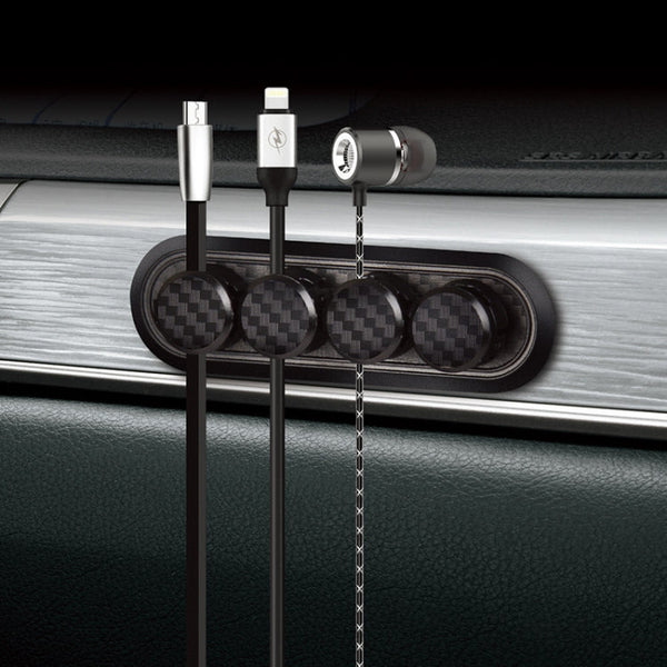Car Carbon Fiber Magnetic Clamp Cable Storage Box Creative Desktop Hub Organizer