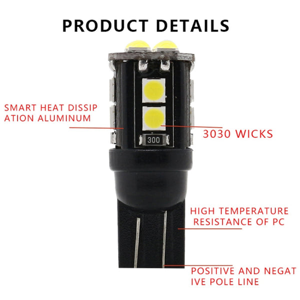 10 PCS T10/168/194 DC12V / 1W / 6000K / 60LM Car Decoding Clearance Lights with 12LEDs SMD-3030 Lamp Beads