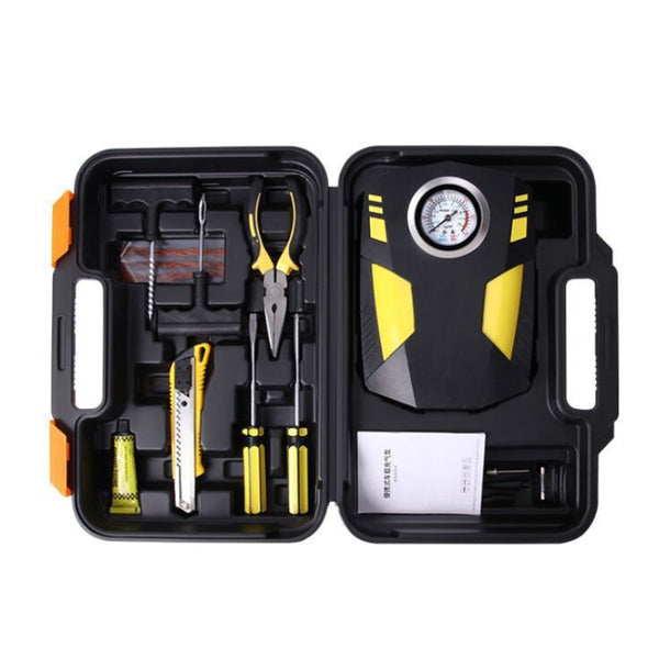 Car 12V Portable Inflatable Cylinder Pedal Pointer Air Pump with Light & Tool Box, Pointer with Tool Box