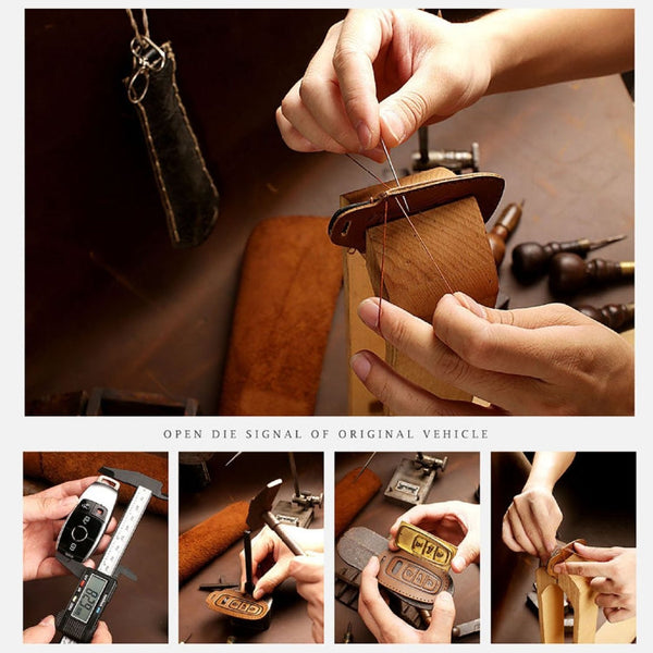 Hallmo Car Cowhide Leather Key Protective Cover Key Case for Mitsubishi Outlander, For Mitsubishi Outlander