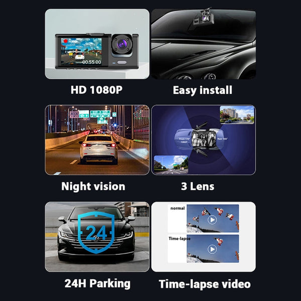 A1 3-lens Video HD Night Vision Car Driving Recorder, with Rear View Camera