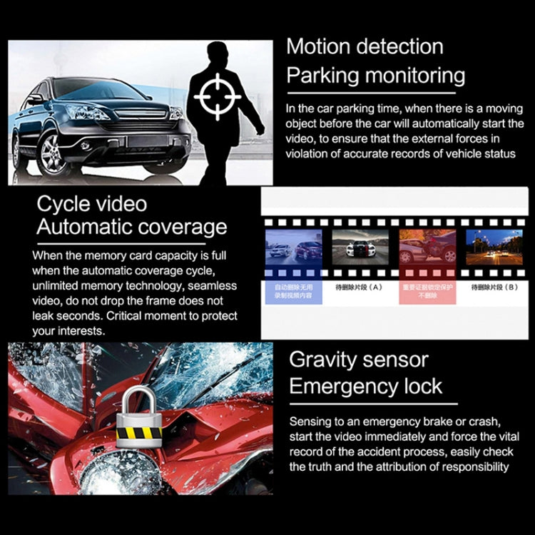 A2 Triple Lens Car Dash Camera Driving Recorder