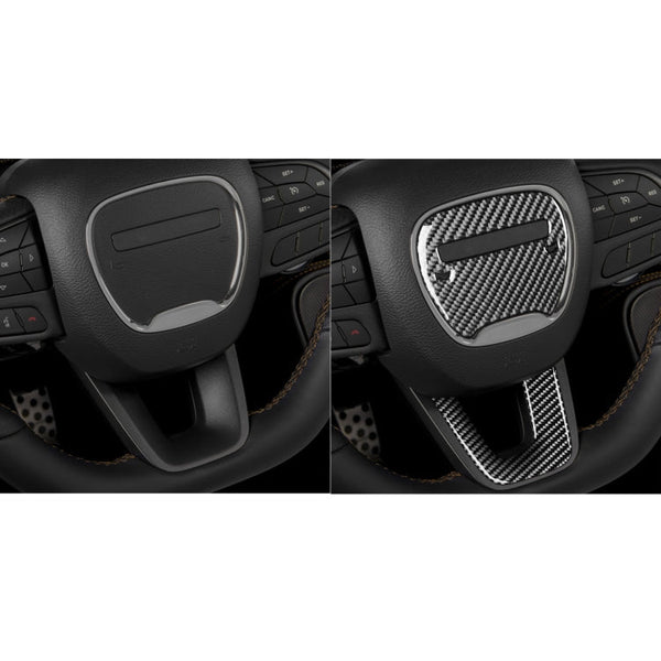 2 PCS / Set Carbon Fiber Car Steering Wheel Logo + Chin Decorative Sticker for Dodge Challenger 2015 to Now, Left Driving