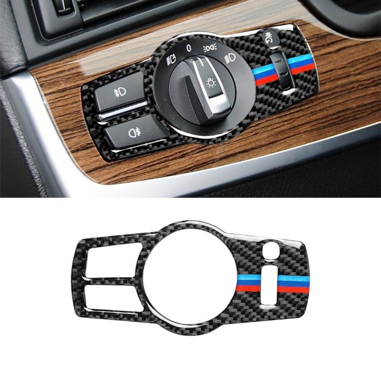 Three Color Carbon Fiber Car Headlight Switch Decorative Sticker for BMW 5 Series F01 / F10 / F07 / F25 / F26, Suitable for Left-hand Driving