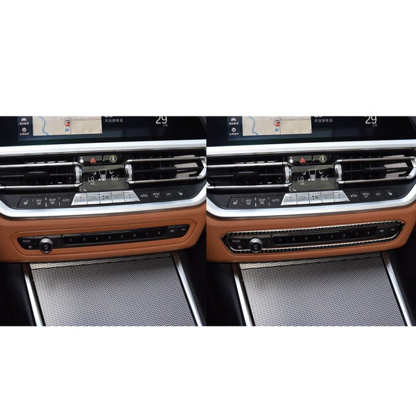 Car Carbon Fiber CD Button Frame Decorative Sticker for BMW 3 Series G20/G28/325Li/330d/335 2019-2020, Left and Right Drive Universal