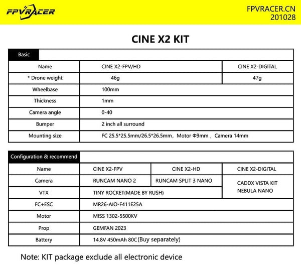 FPVracer Cine X2 FPV CineWhoop Frame