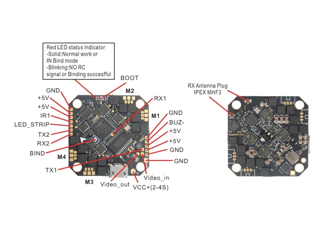 CrazyF411 AIO Toothpick Flight Controller + Receiver (20A ESC, OSD, Frsky RX)