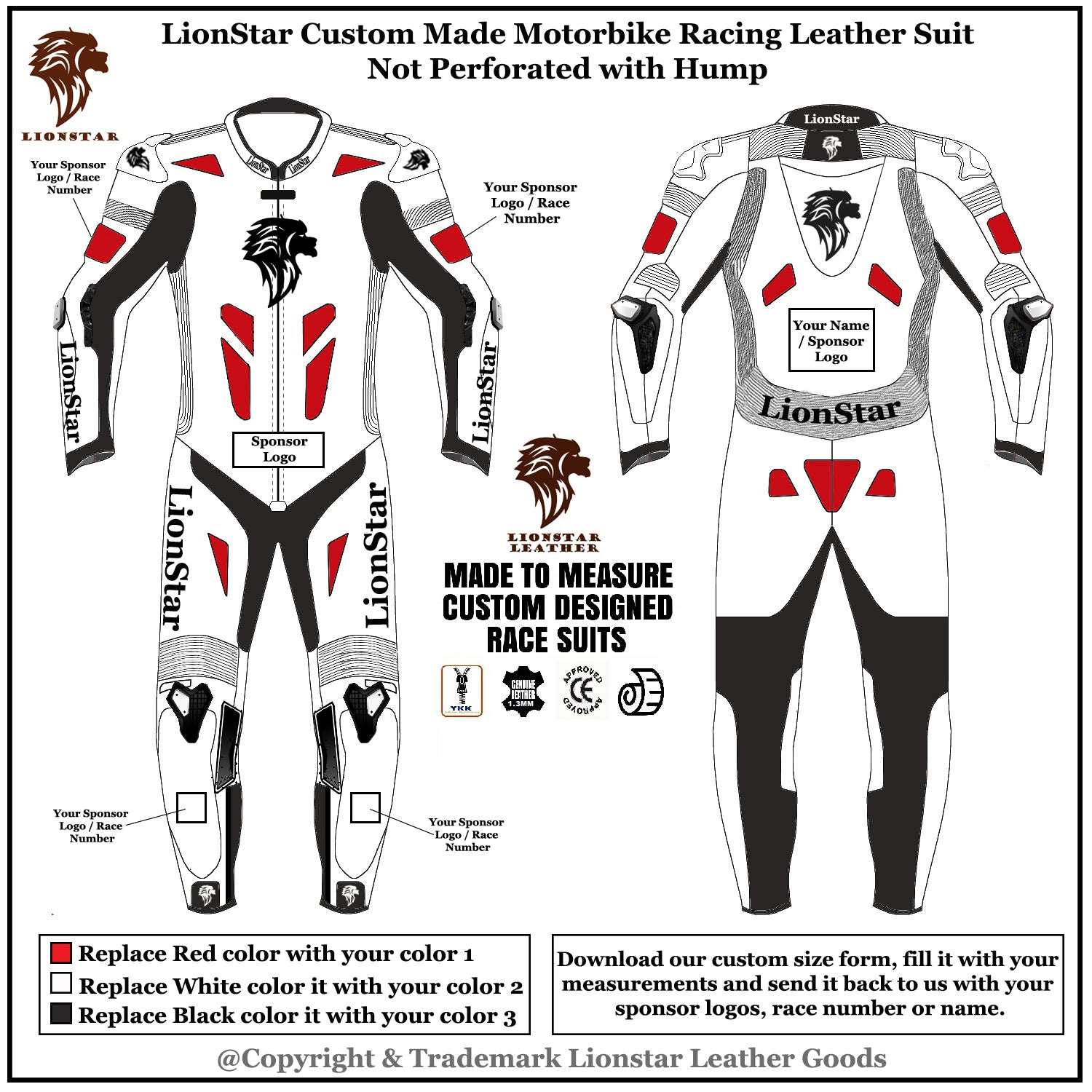 Custom Made Kids & Adults Leather Racing Full Set: CE Armor, Name/Logo, Speed Hump