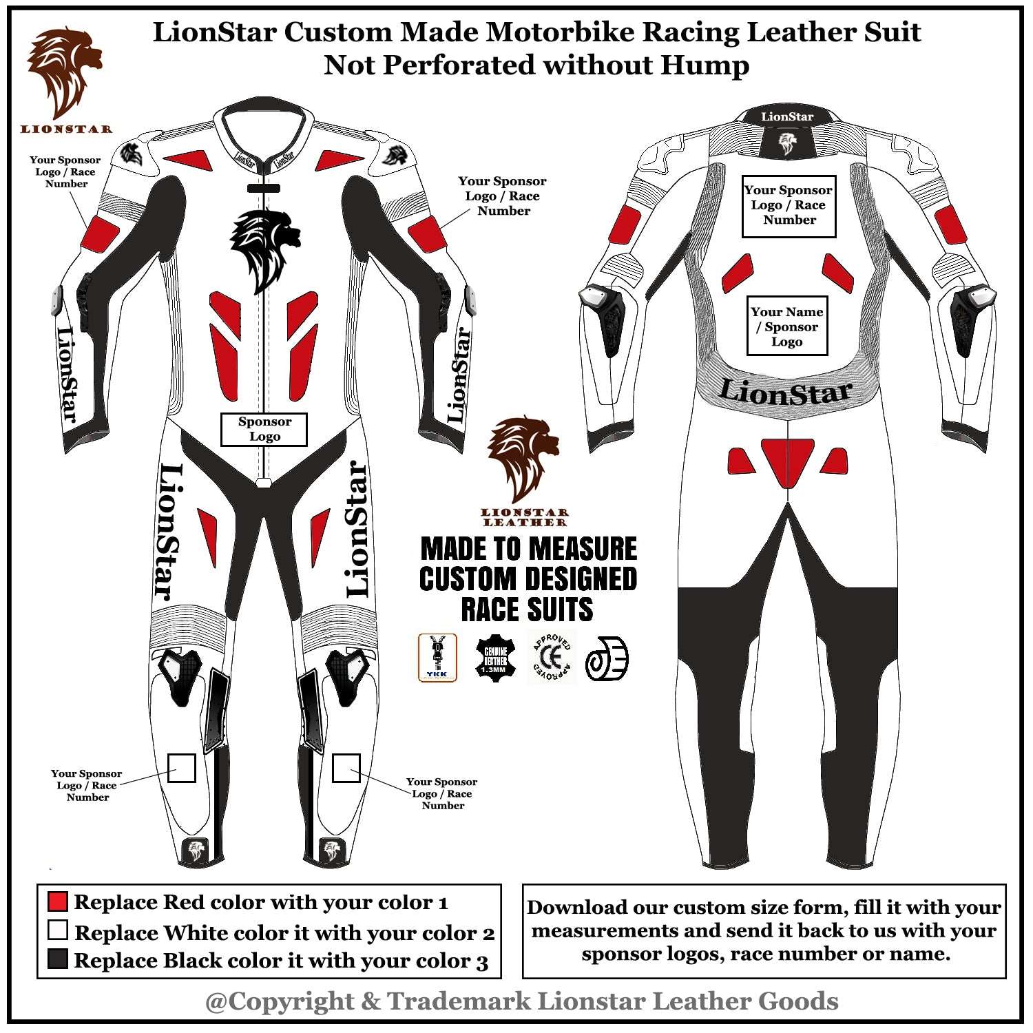 Custom Made Kids & Adults Leather Racing Full Set: CE Armor, Name/Logo, Speed Hump