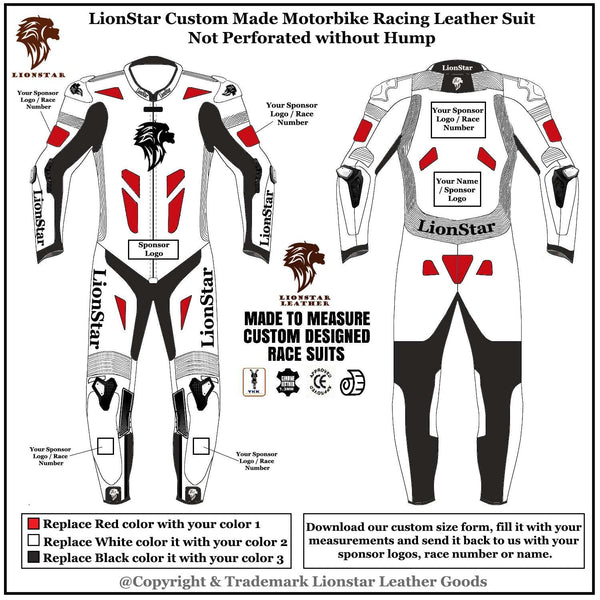 Custom Made Kids & Adults Leather Racing Full Set: CE Armor, Name/Logo, Speed Hump