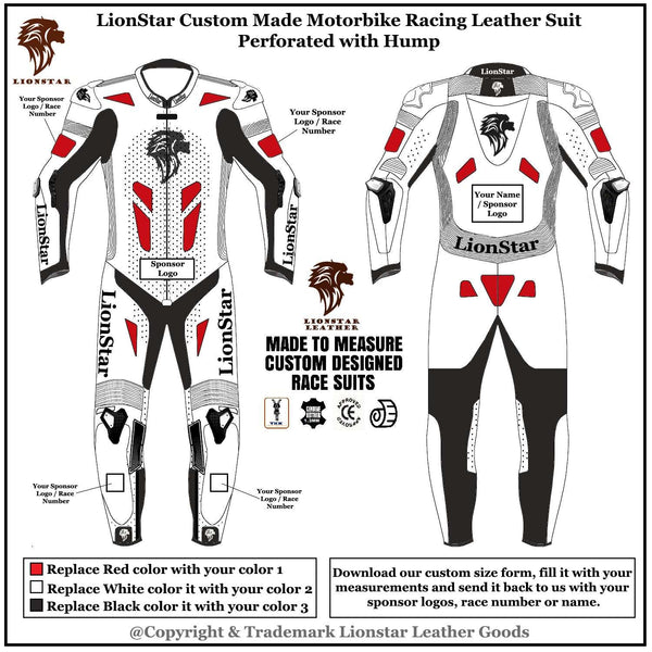 Custom Made Kids & Adults Leather Racing Full Set: CE Armor, Name/Logo, Speed Hump