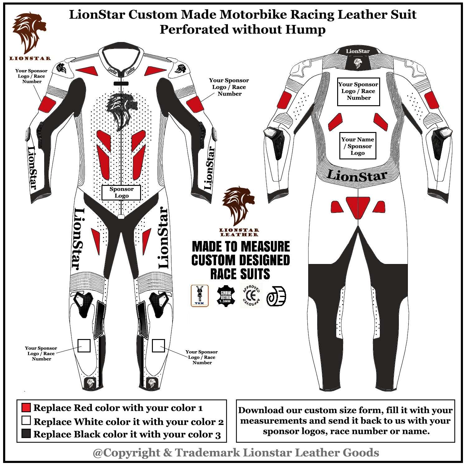 Custom Made Kids & Adults Leather Racing Full Set: CE Armor, Name/Logo, Speed Hump