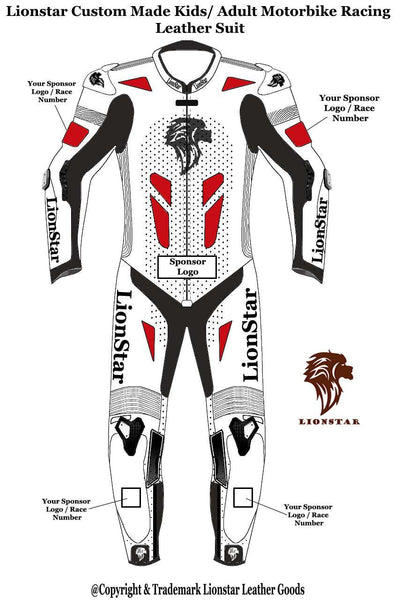Custom Made Kids & Adults Leather Racing Full Set: CE Armor, Name/Logo, Speed Hump