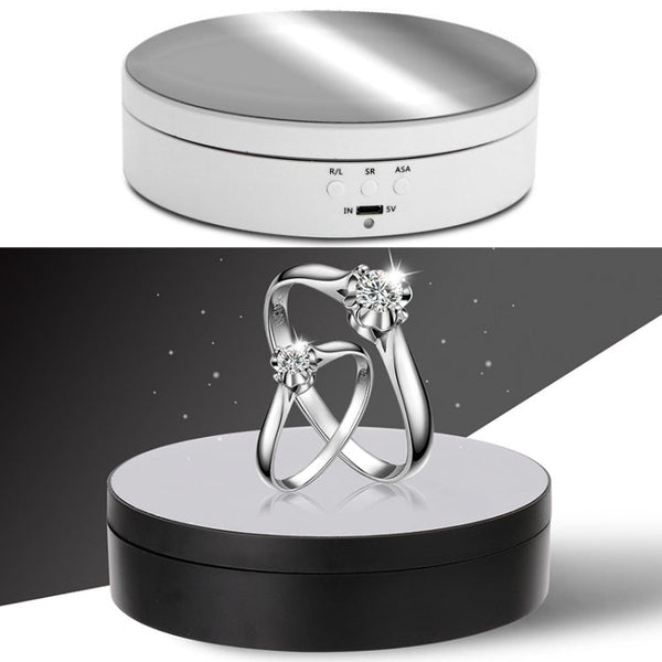 13.8cm Mirror Style USB Charging Smart 360 Degree Rotating Turntable Display Stand Video Shooting Props Turntable for Photography, Load 3kg