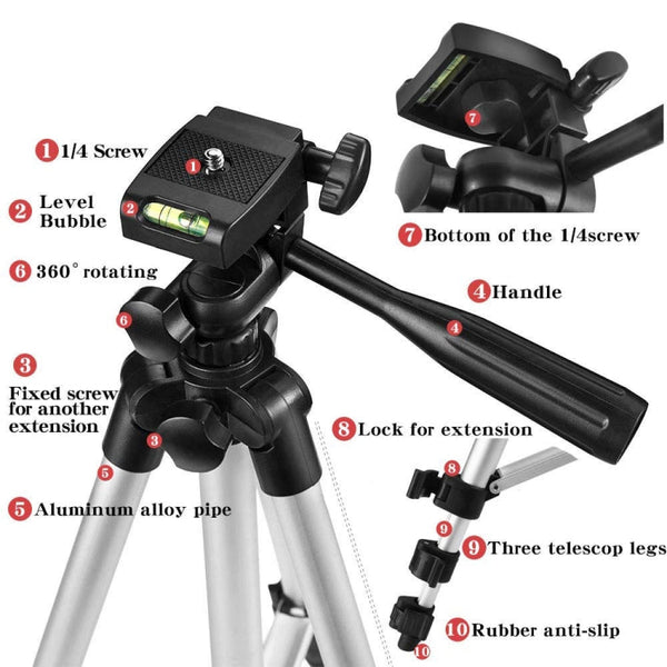 3120 Live Broadcast Tripod 4-Section Folding Legs Aluminum Alloy Tripod Mount with U-Shape Three-Dimensional Tripod Head for DSLR & Digital Camera, Adjustable Height: 34-103cm