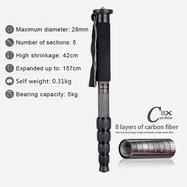 BEXIN MCS285 Portable Travel Outdoor DSLR Camera Carbon Fiber Monopod Holder, MCS285