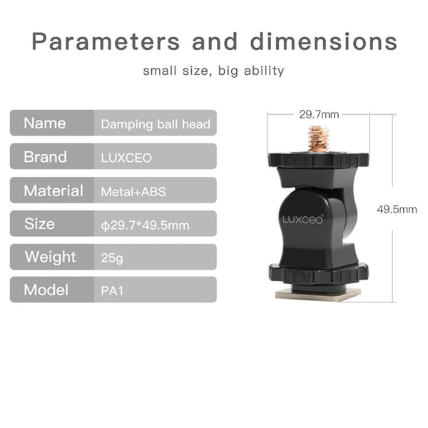 LUXCeO PA1 Camera Universal Hot Shoe Holder Damping Ball-Head Bracket, PA1