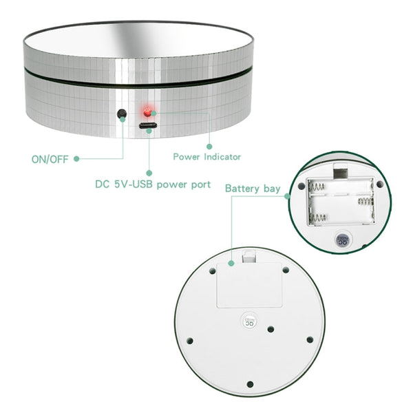 12cm 360 Degree Rotating Turntable Mirror Electric Display Stand Video Shooting Props Turntable, Load: 3kg
