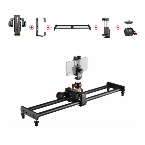 YELANGU L60E 60cm Slide Rail Track + L4 3-Wheel Video Dolly with Phone Clamp & Ballhead, L60E+L4X+PC03+T1