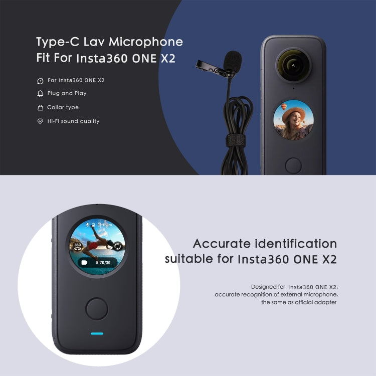 For Insta360 ONE X2 Lavalier Clip Type-C Recording Microphone, For Insta360 ONE X2