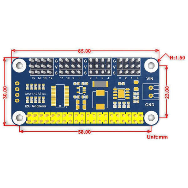 Waveshare 16-Channel 12-bit I2C Servo Driver HAT for Raspberry Pi, 15275