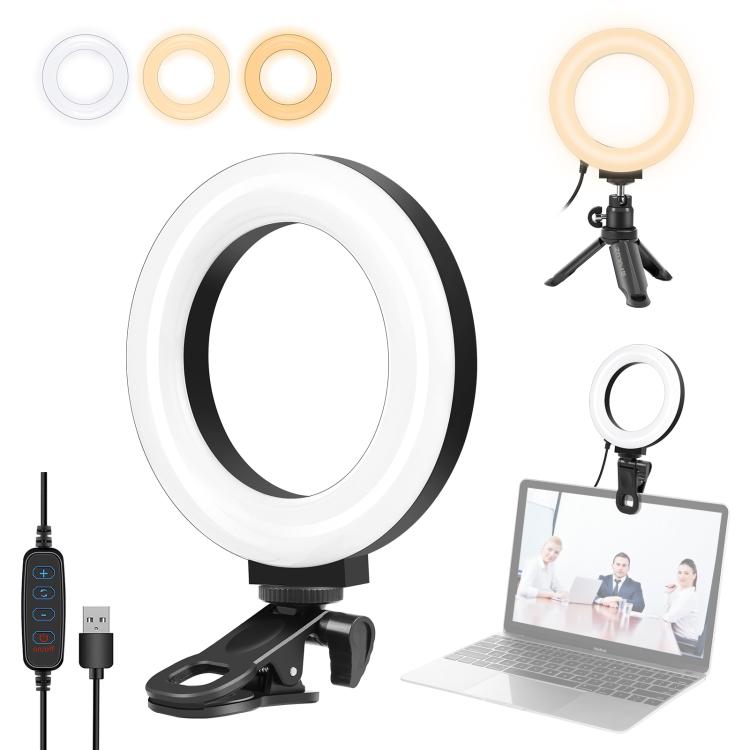 PULUZ 4.7 inch 12cm Ring Selfie Light 3 Modes USB Dimmable Dual Color Temperature LED Curved Vlogging Photography Video Lights with Monitor Clip Holder
