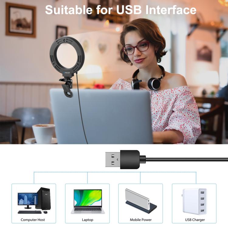 PULUZ 4.7 inch 12cm Ring Selfie Light 3 Modes USB Dimmable Dual Color Temperature LED Curved Vlogging Photography Video Lights with Monitor Clip Holder
