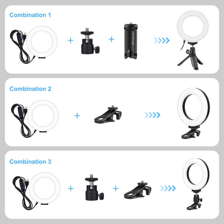 PULUZ 6.2 inch 16cm Ring Selfie Light 3 Modes USB Dimmable Dual Color Temperature LED Curved Vlogging Photography Video Lights with Monitor Clip Holder