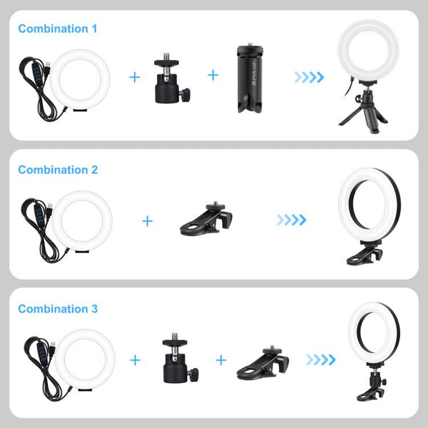 PULUZ 6.2 inch 16cm Ring Selfie Light 3 Modes USB Dimmable Dual Color Temperature LED Curved Vlogging Photography Video Lights with Monitor Clip Holder