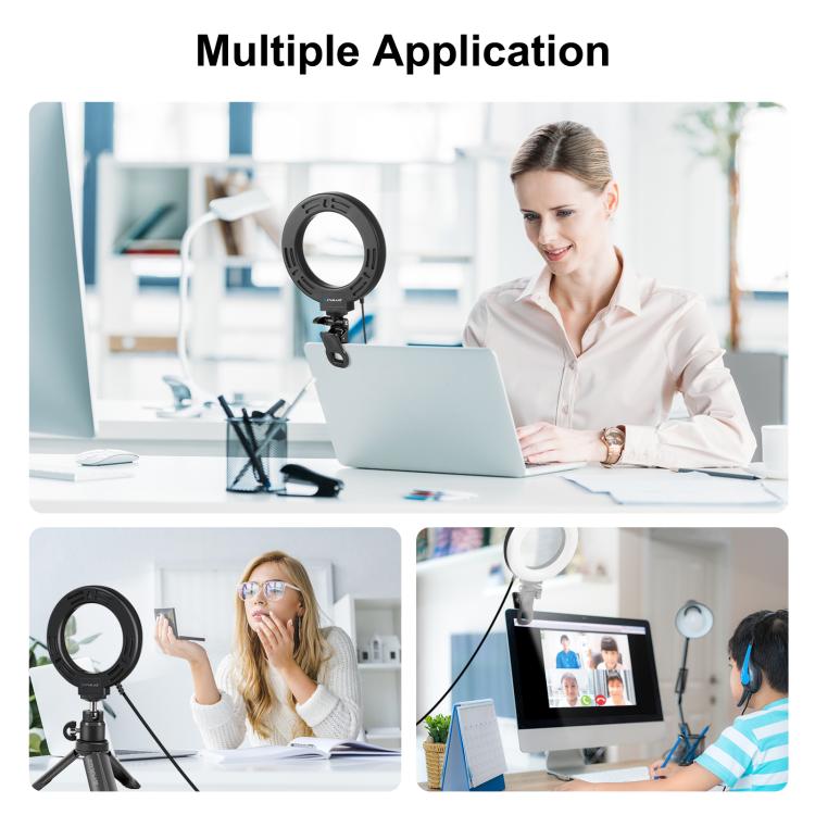 PULUZ 6.2 inch 16cm Ring Selfie Light 3 Modes USB Dimmable Dual Color Temperature LED Curved Vlogging Photography Video Lights with Monitor Clip Holder