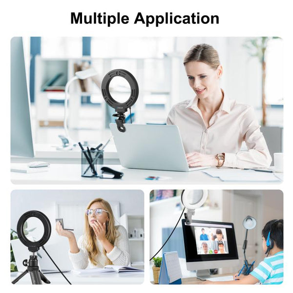 PULUZ 6.2 inch 16cm Ring Selfie Light 3 Modes USB Dimmable Dual Color Temperature LED Curved Vlogging Photography Video Lights with Monitor Clip Holder