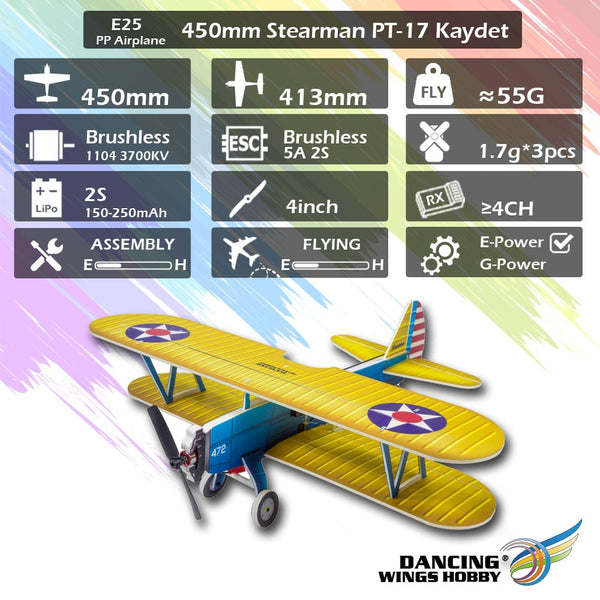 Dancing Wings E25 450mm PT-17 R/C Aircraft Kit