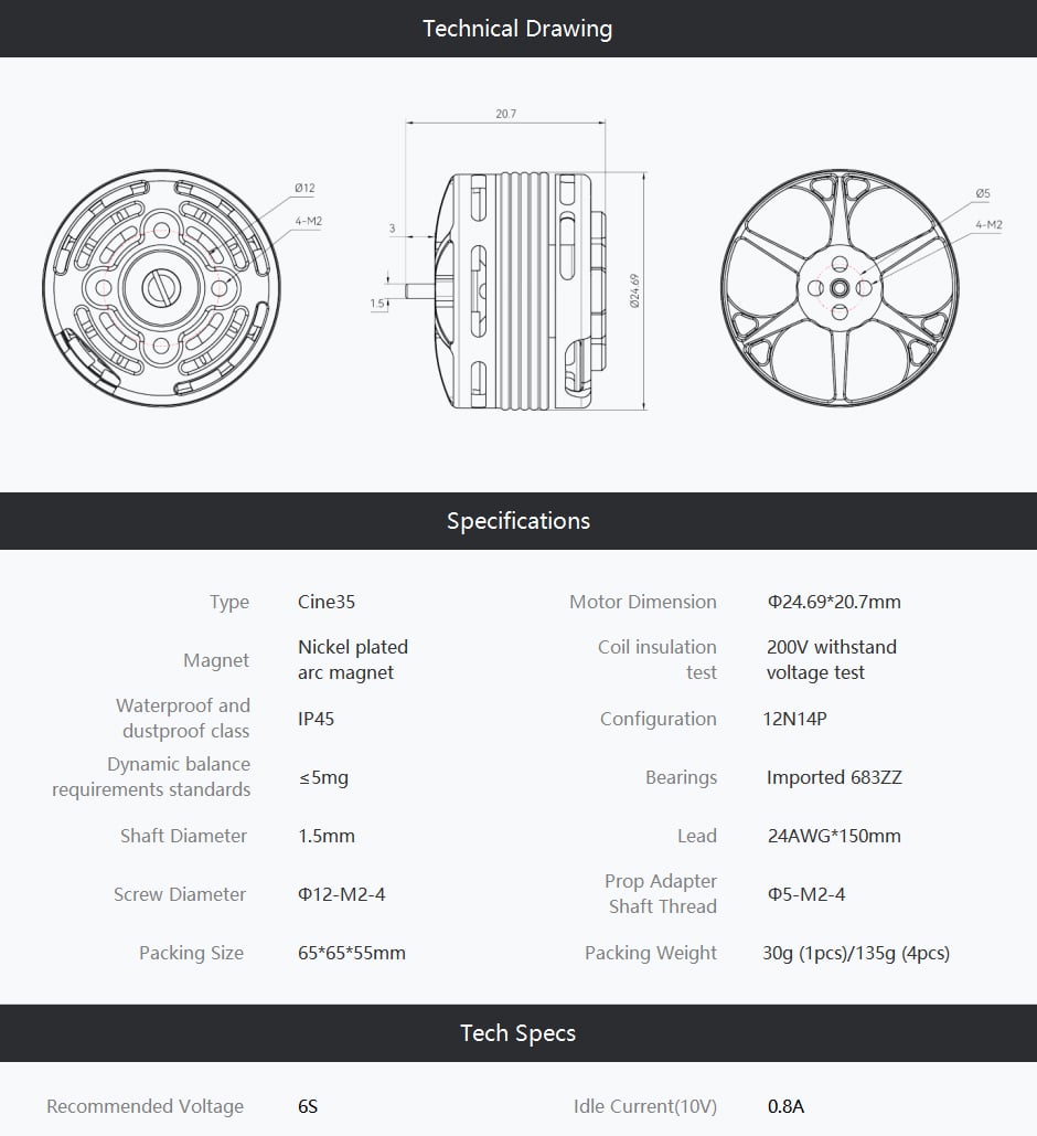 T-Motor Cine35 Combo 6S 3.5" FPV Motors (4pc)