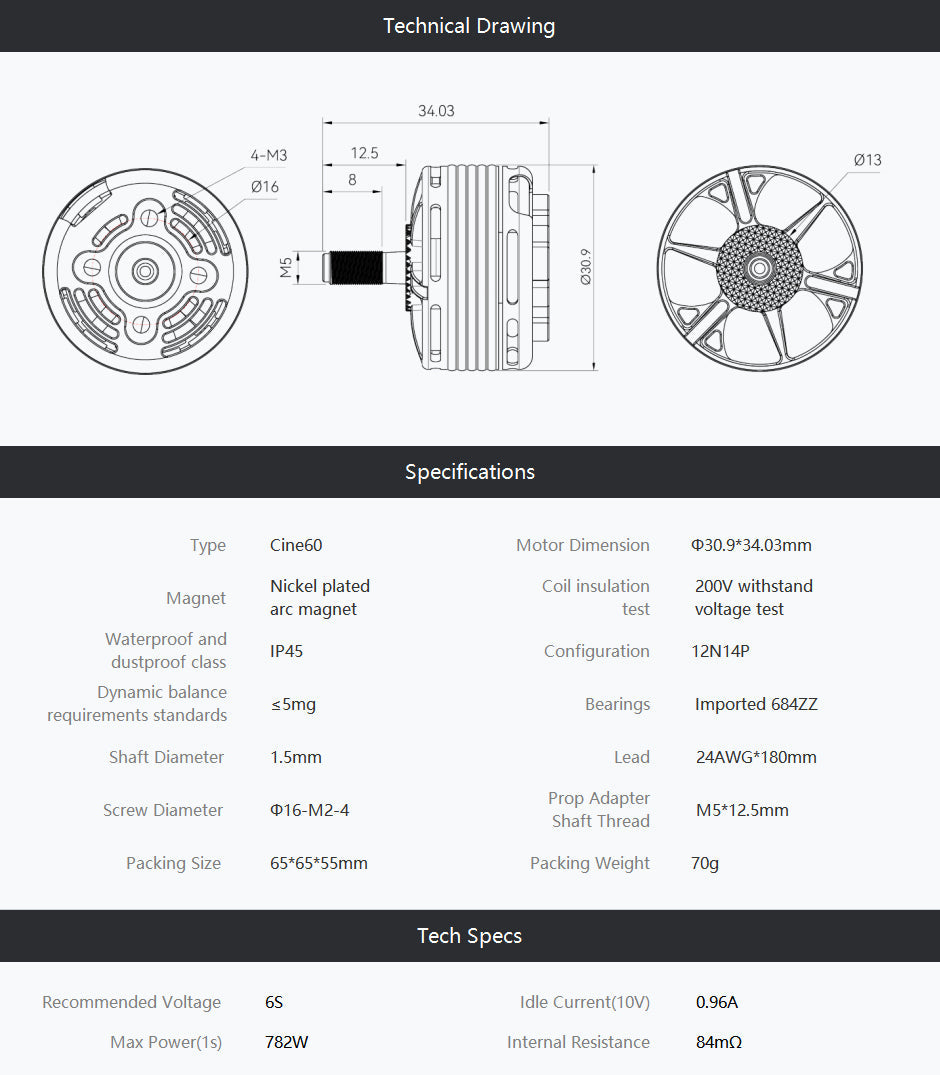 T-Motor Cine60 Cinematic 6s FPV Motor