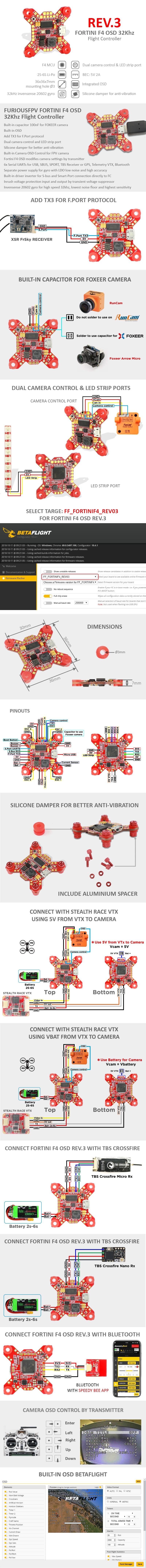 Fortini F4 OSD v3 Flight Controller (32Khz 16MB Black Box)