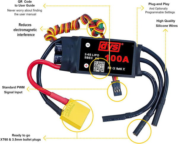 DYS 100A 2-6S Brushless ESC With 5V/6A BEC For RC fixed-wing Aircraft