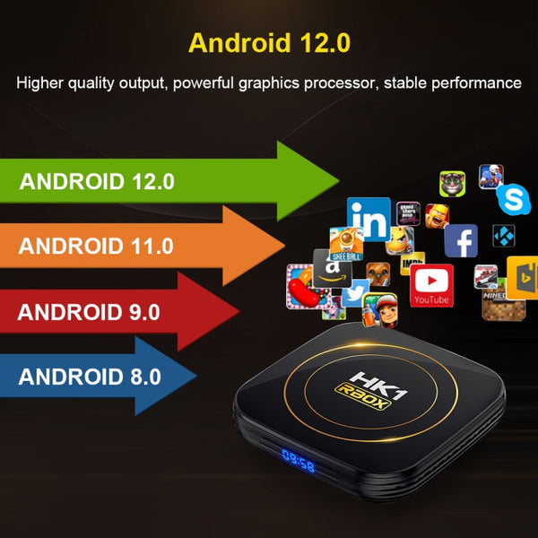 HK1 RBOX-H8S 4K Ultra HD Android 12.0 Smart TV Box with Remote Control, Allwinner H618 Quad-Core, 4GB+64GB