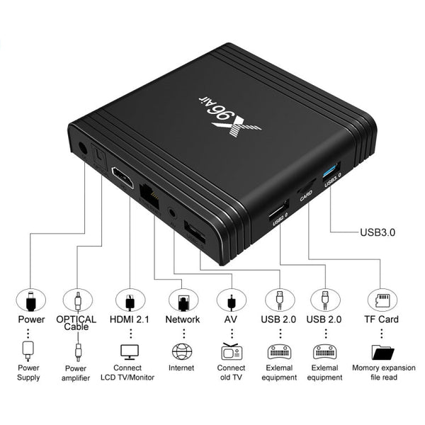 X96 Air 8K Smart TV BOX Android 9.0 Media Player with Remote Control, Quad-core Amlogic S905X3, RAM: 4GB, ROM: 32GB, Dual Band WiFi, Bluetooth, AU Plug