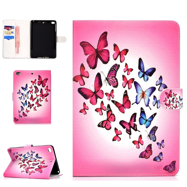 Colored Pattern Drawing Horizontal Flip PU Leather Case with Three-folding Holder & Sleep / Wake-up Function