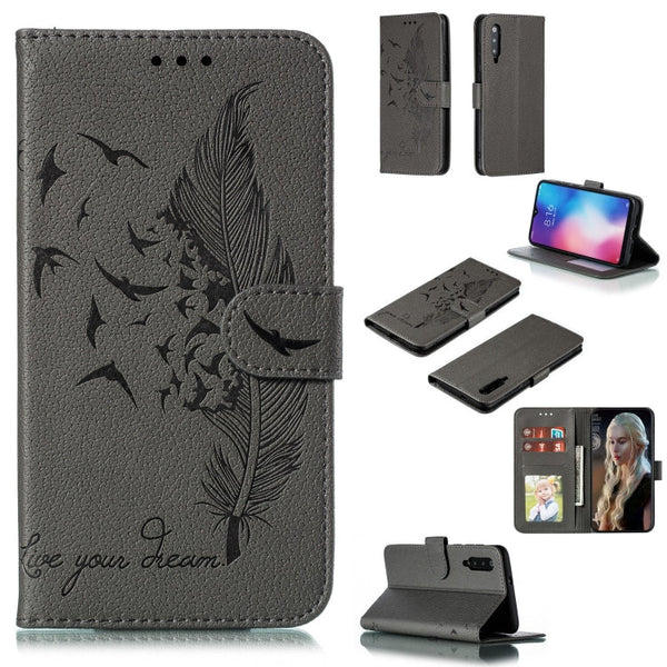 Feather Pattern Litchi Texture Horizontal Flip Leather Case with Wallet & Holder & Card Slots, For Xiaomi Mi 9, For Xiaomi Mi 9 SE, For Xiaomi Mi CC9, For Xiaomi Mi CC9e