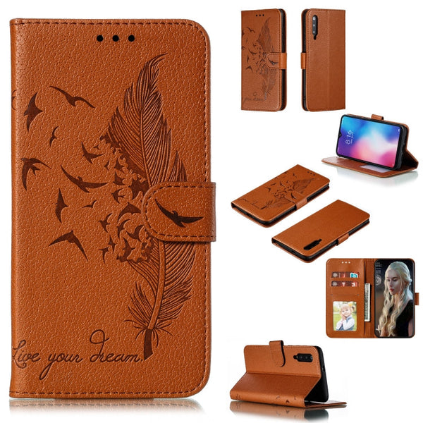 Feather Pattern Litchi Texture Horizontal Flip Leather Case with Wallet & Holder & Card Slots, For Xiaomi Mi 9, For Xiaomi Mi 9 SE, For Xiaomi Mi CC9, For Xiaomi Mi CC9e