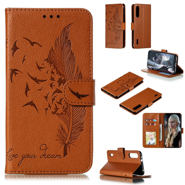Feather Pattern Litchi Texture Horizontal Flip Leather Case with Wallet & Holder & Card Slots, For Xiaomi Mi 9, For Xiaomi Mi 9 SE, For Xiaomi Mi CC9, For Xiaomi Mi CC9e
