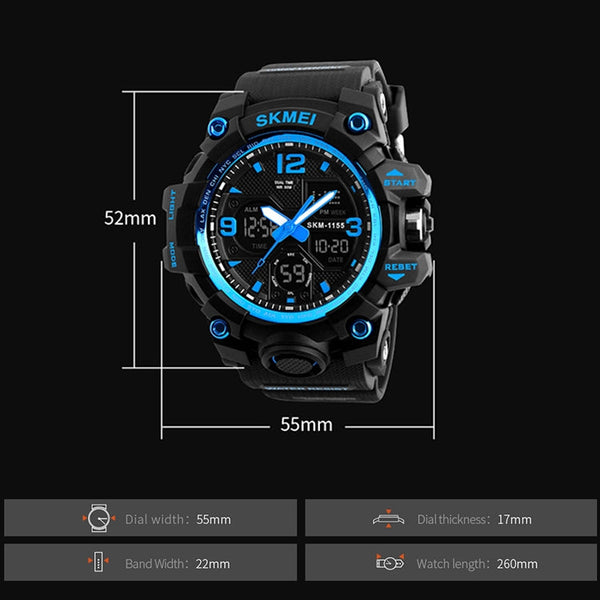 SKMEI 1155B Multifunctional Men Outdoor Sports Noctilucent Waterproof Large Dial Wrist Watch