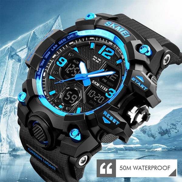 SKMEI 1155B Multifunctional Men Outdoor Sports Noctilucent Waterproof Large Dial Wrist Watch