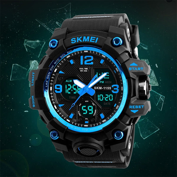 SKMEI 1155B Multifunctional Men Outdoor Sports Noctilucent Waterproof Large Dial Wrist Watch