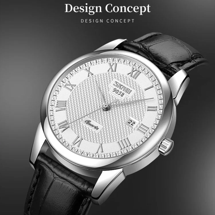 SKMEI 9058 Multifunctional Outdoor Fashion Waterproof Silver Shell Quartz Wrist Watch