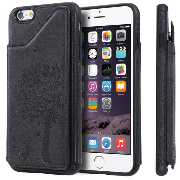 Cat Tree Embossing Pattern Shockproof Protective Case with Card Slots & Photo Frame, For iPhone 6 Plus, For iPhone 6, For iPhone 7 / 8, For iPhone 7 Plus / 8 Plus