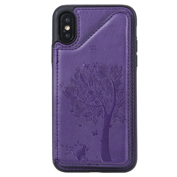 Cat Tree Embossing Pattern Shockproof Protective Case with Card Slots & Photo Frame, For iPhone X, For iPhone XR, For iPhone XS Max, For iPhone XS